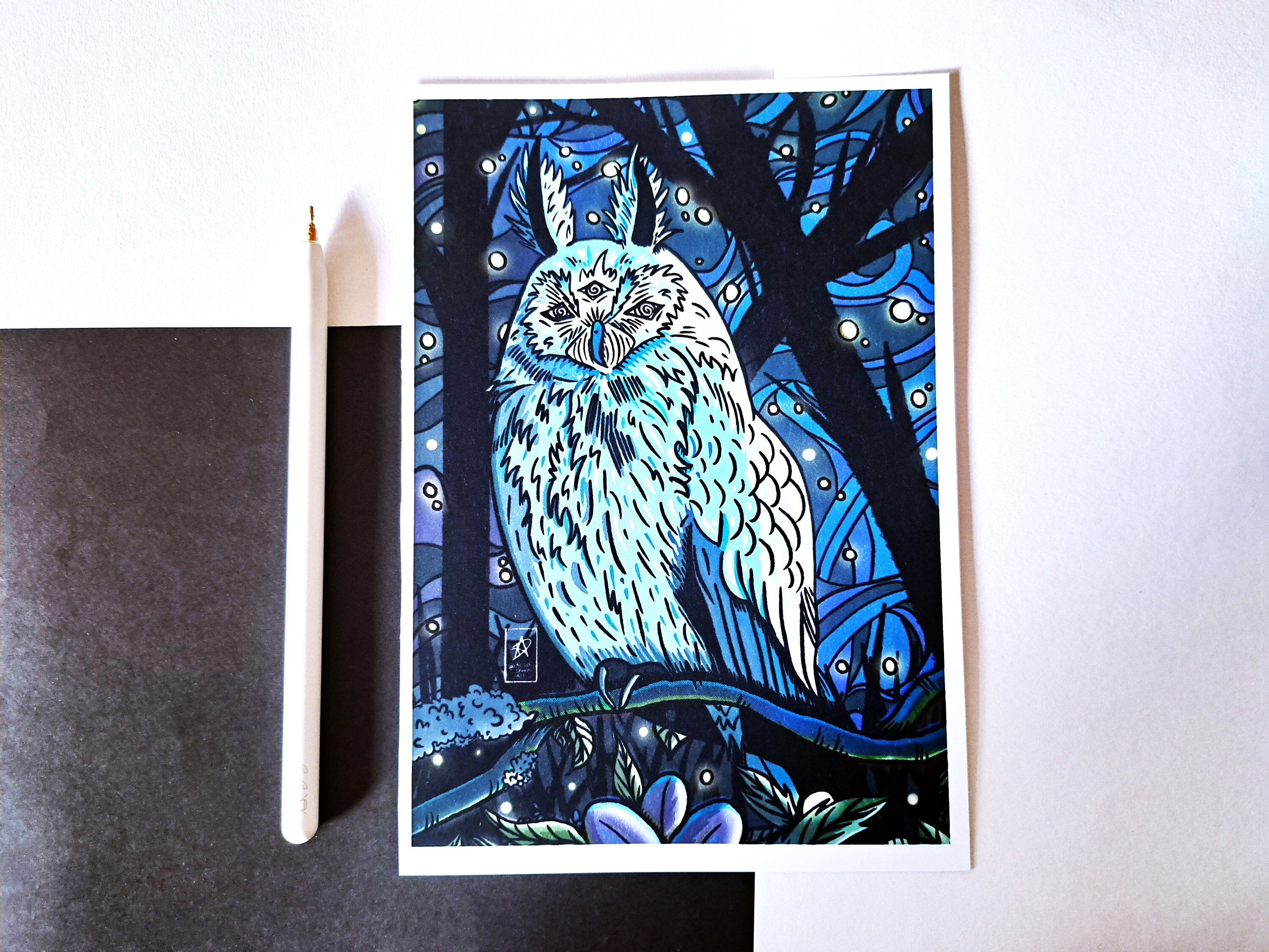 Winter Owl Art Print: Surreal Gothic Animal Artwork (A4/A5)