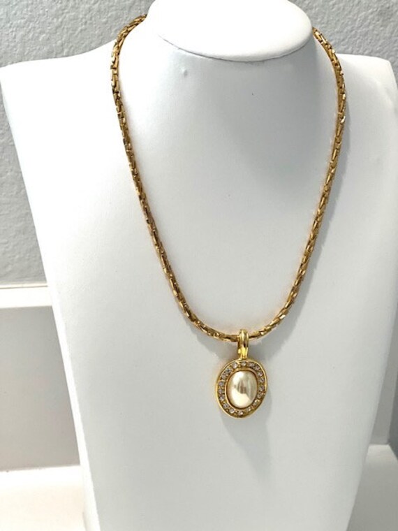 Vintage Pearl and CZ Pendant On Trifari Chain - image 2