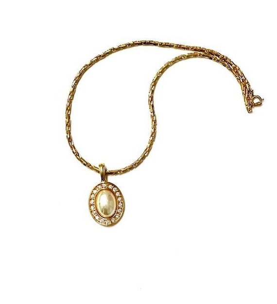 Vintage Pearl and CZ Pendant On Trifari Chain - image 1