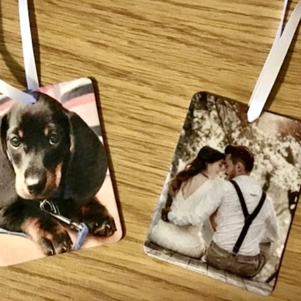 Personalised Car Air Freshener.  10 x 7 cm. Double sided. Perfect gift. 2 different photos or same photo each side.