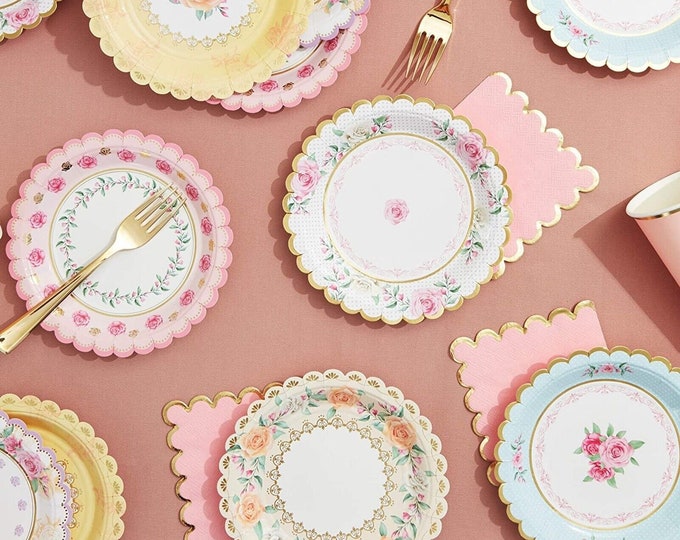 48 Floral Paper Plates Vintage Tea Party Supplies Wedding Bridal Baby