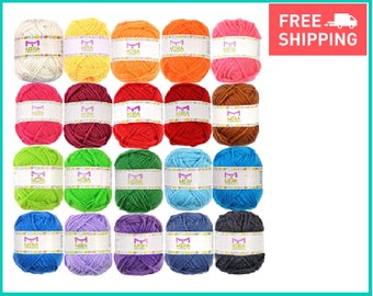 20 Acrylic Yarn Skeins - 438 Yards Multicolored Yarn in Total – Great Crochet and Knitting Starter Kit for Colorful Craft – Assorted Colors