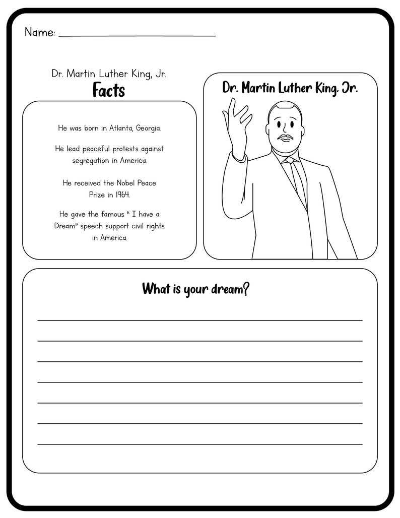 Martin Luther King Day Printable Holiday Worksheets for Kids MLK Day image 3