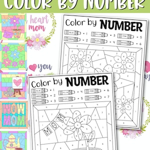 Mothers Day Color-by-Number, Mothers Day Activity for Kids, Math and Coloring, Holiday Learning, Spring, Instant Download