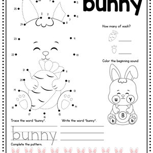Easter Kindergarten Worksheet, Printables for Kids, Tracing, Counting, Spelling, Coloring Sheets Activities, Instant Download, 10 pages image 4