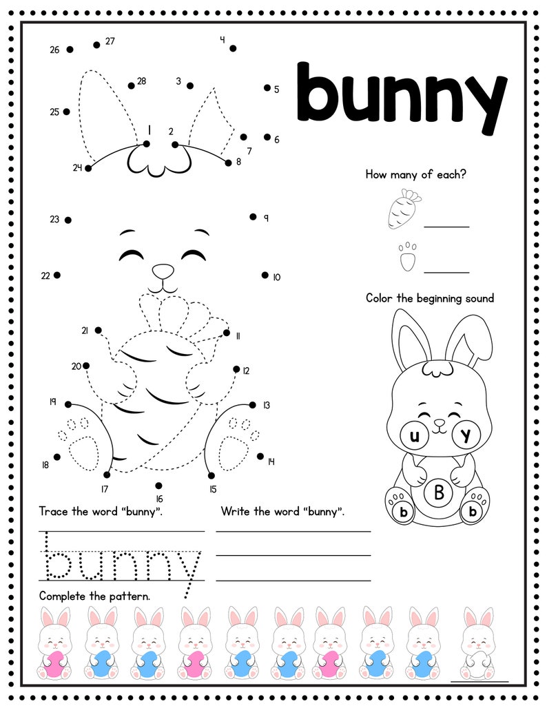 Easter Kindergarten Worksheet, Printables for Kids, Tracing, Counting, Spelling, Coloring Sheets Activities, Instant Download, 10 pages image 4