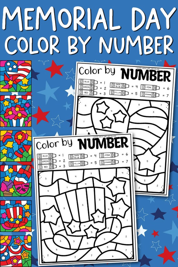 memorial day holiday worksheets printables for kids color by etsy