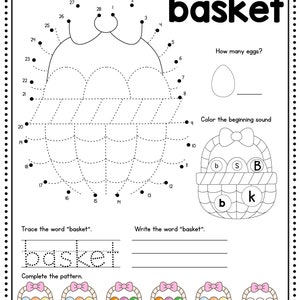 Easter Kindergarten Worksheet, Printables for Kids, Tracing, Counting, Spelling, Coloring Sheets Activities, Instant Download, 10 pages image 2