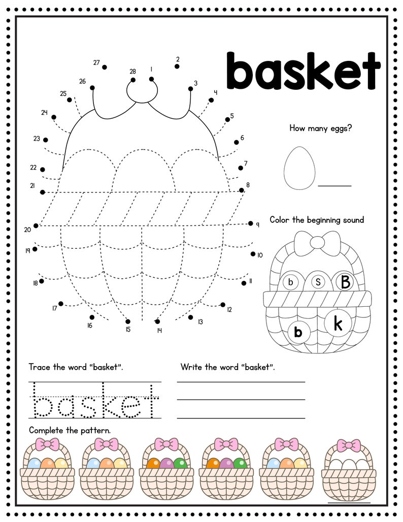 Easter Kindergarten Worksheet, Printables for Kids, Tracing, Counting, Spelling, Coloring Sheets Activities, Instant Download, 10 pages image 2