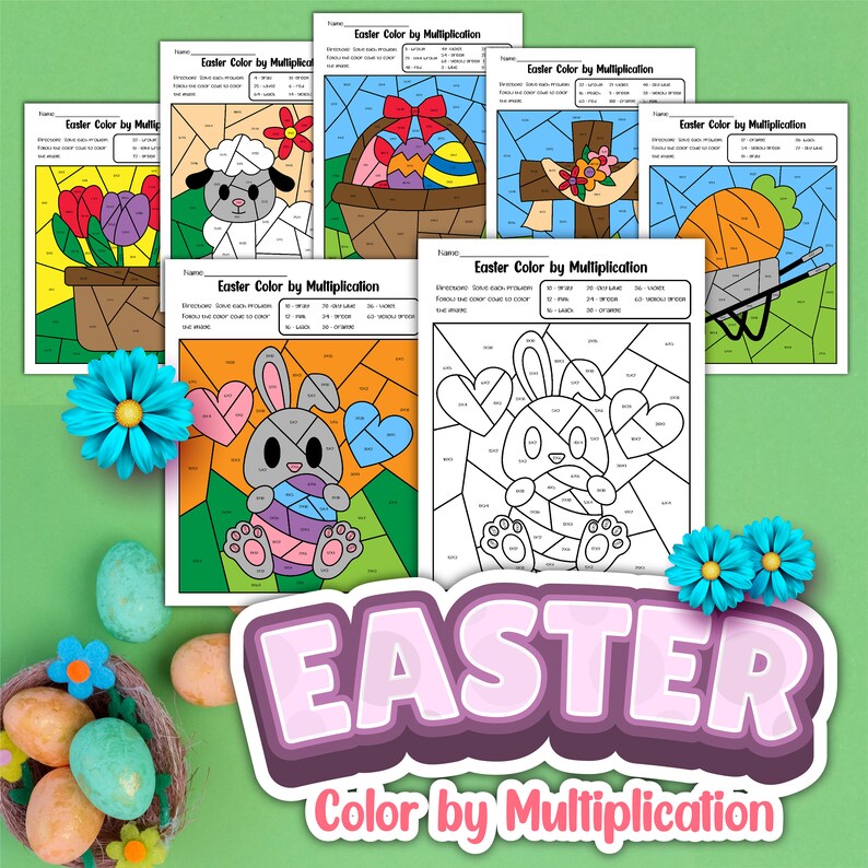 Easter Holiday Worksheet Coloring Multiplication Math Pages Activities Printables for Kids image 1