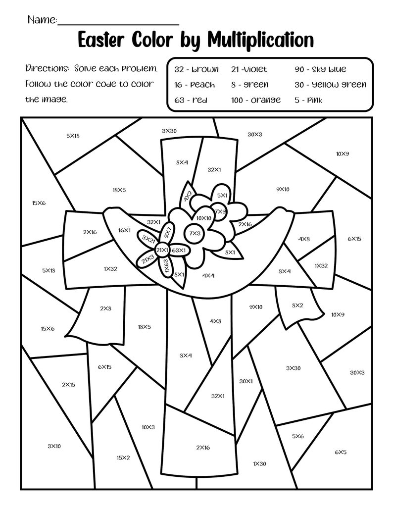 Easter Holiday Worksheet Coloring Multiplication Math Pages Activities Printables for Kids image 2