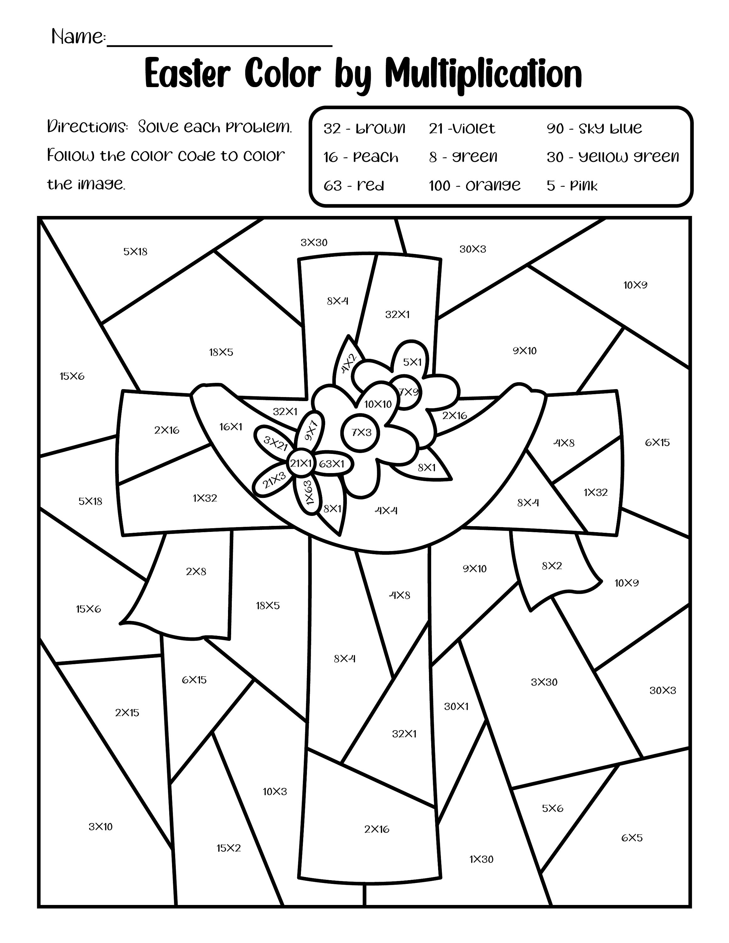 Easter Holiday Worksheet Coloring Multiplication Math Pages Activities ...