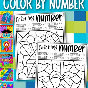 Fathers Day Holiday Worksheets Printables for Kids, Color by Number, Activity Sheets, Coloring