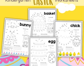 Easter Kindergarten Worksheet, Printables for Kids, Tracing, Counting, Spelling, Coloring Sheets Activities, Instant Download, 10 pages