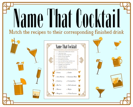 Name That Cocktail | Adult Party Game | Icebreaker | Fun Party Game | Cocktail Party | Dinner Party | Printable Game