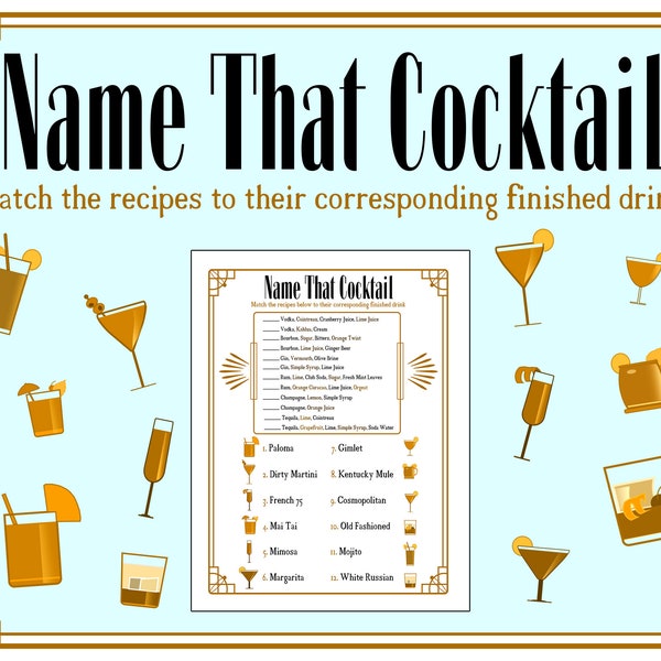 Name That Cocktail | Adult Party Game | Icebreaker | Fun Party Game | Cocktail Party | Dinner Party | Printable Game