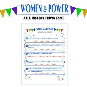 Women & Power: Ein Trivia-Spiel zur US-Geschichte | Monat der Geschichte der Frauen | Feministische Spiele | Internationaler Frauentag | Druckbar | PDF Download