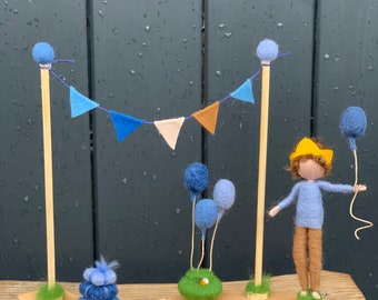 Birthday set, birthday child, felt pins, birthday ring