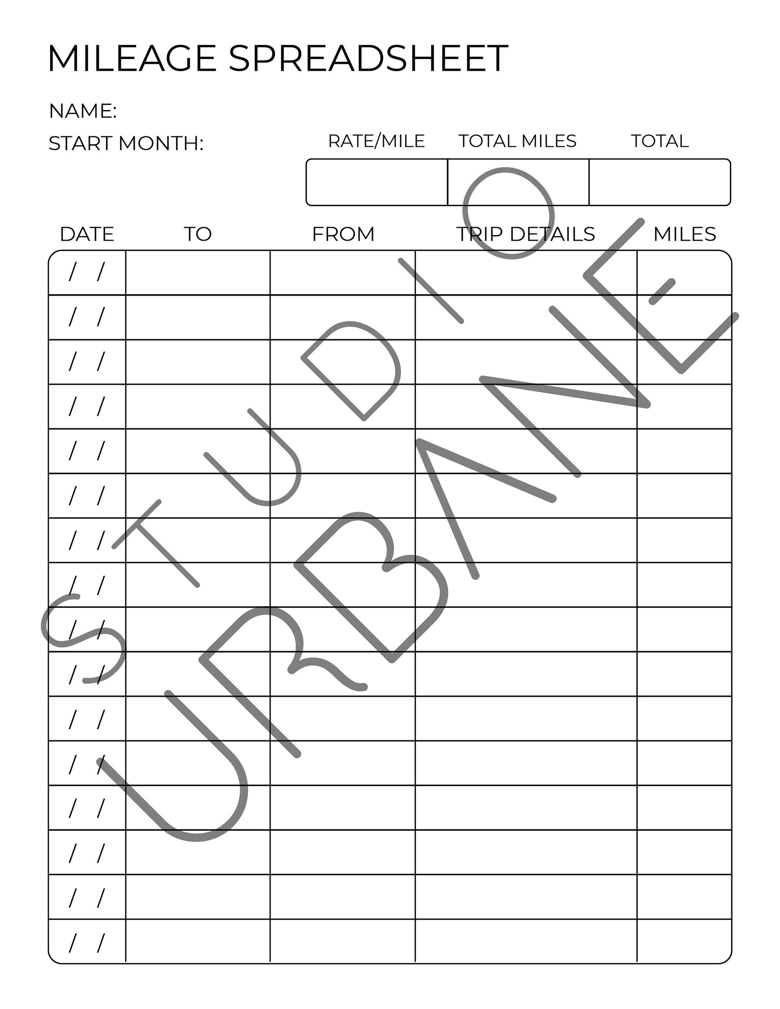 Printable & Fillable Mileage Tracking Sheet Etsy