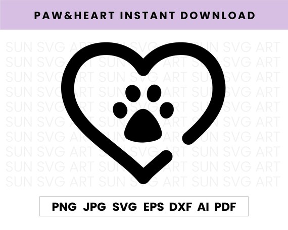 Paw Heart Print Outline DIGITAL DOWNLOAD Svg Eps Ai Png - Etsy