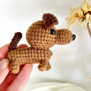 Handmade Crochet Wiener Dog Charm, Cute Small Crochet Sausage Dog Purse Accessory