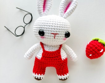 Crochet Bunny in Overalls Handmade Rabbit Charm