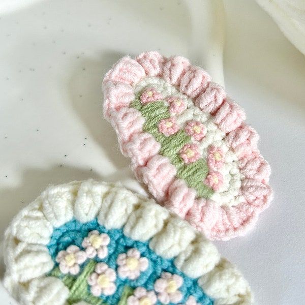 Handmade Embroidery Hairpin, Crochet Flower Hair Clip, Cute Spring Hair Accessory, Pink Hairpin, Baby Shower Gift