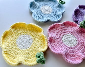 Crochet Flower Coaster, Cute Floral Candle Holder, Handmade