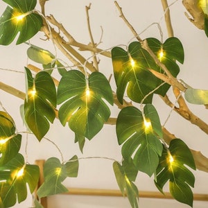 Handmade Beautiful Battery Operated  Palm Leaf Garland LED lights | Jungle Theme Nursery Tropical Party Leaves Bunting | Weddings & Special