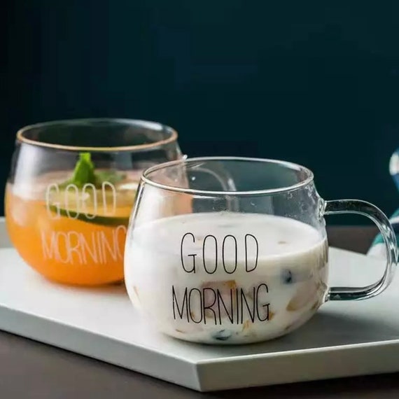 Personalised Transparent Clear Glass Good Morning Coffee Cup