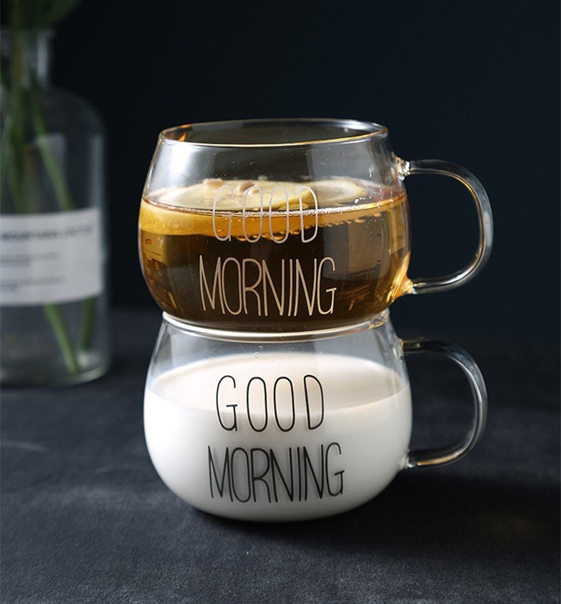 Personalised Transparent Clear Glass Good Morning Coffee Cup