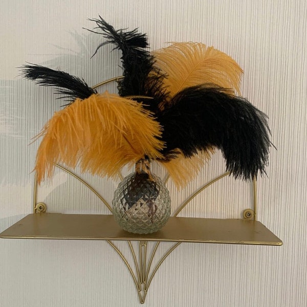 Bouquet de plumes d'autruche d'or fait à la main Grandes plumes noires | Plume d'autruche vert émeraude | Mariages | Funérailles | Idée cadeau | Centre de table