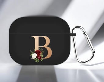 Custom Letter AirPods Case – Black Minimalist Cover for AirPods Pro 2 / 3 / 1 / 2 – Personalized Bluetooth Earphone Case Gift for Him Her