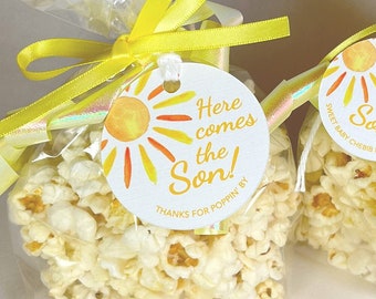 Here Comes the Son Personalized Baby Shower Favor Tag Custom Baby Shower Gift Tag Thanks for Popping By Popcorn Party Favor Tag