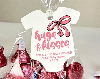 Hugs & Kisses Bow Onesie Personalized Baby Shower Favor Tags Baby Girl Custom Gift Tags Baby Boy Baby Shower Favors Infant Bodysuit Tag