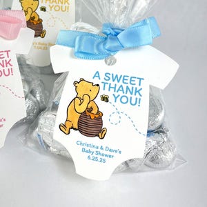 Classic Winnie the Pooh Baby Shower Personalized Onesie Favor Tags Baby Girl Custom Gift Tags Baby Boy A Sweet Thank You Infant Bodysuit Tag