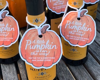 Little Pumpkin Baby Shower Mini Champagne Bottle Favor Tag Prosecco Gift Tag Personalized Baby Shower Gift Tag