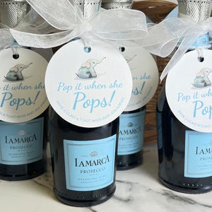 Pop It When She Pops Personalized Baby Shower Mini Champagne Bottle Favor Tag Prosecco Elephant Gift Tag Custom Baby Shower Gift Tag BE1 image 1