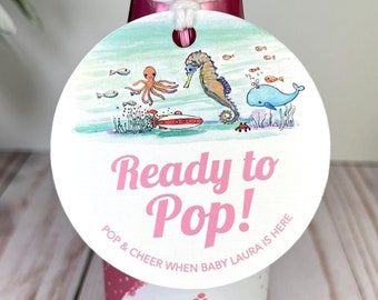 Under the Sea Pop It When She Pops Personalized Baby Shower Mini Champagne Bottle Favor Tag Prosecco Gift Tag Custom Baby Shower Gift Tag