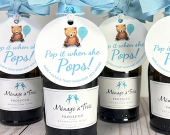 Pop It When She Pops Personalized Baby Shower Mini Champagne Bottle Favor Tag Prosecco Baby Bear Gift Tag Customized Baby Shower Gift