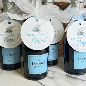 Pop It When She Pops Personalized Baby Shower Mini Champagne Bottle Favor Tag Prosecco Elephant Gift Tag Custom Baby Shower Gift Tag