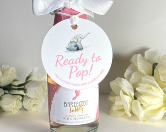 Ready to Pop Personalized Baby Shower Mini Champagne Bottle Favor Tag Prosecco Elephant Gift Tag Customized Baby Shower Gift BE1