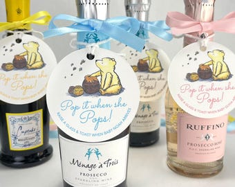 Winnie the Pooh Pop It When She Pops Personalized Baby Shower Mini Champagne Bottle Favor Tag Prosecco Gift Tag Custom Baby Shower Gift WP1