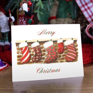 Christmas Stocking Watercolor Blank Note Cards, Holiday Blank Note Cards, Family Christmas Gift, Holiday Cards, Christmas Cards