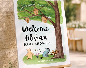 Winnie the Pooh Welcome Sign, Baby Shower Decor, Winnie the Pooh and Friends Baby Shower Welcome Sign, Little Hunny WP1