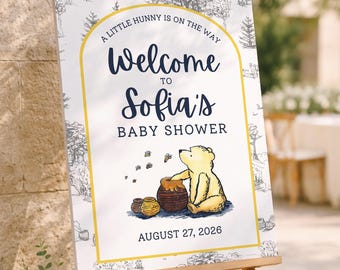 Winnie the Pooh Welcome Sign, Baby Shower Decor, Winnie the Pooh Baby Shower Welcome Sign, Little Hunny WP1