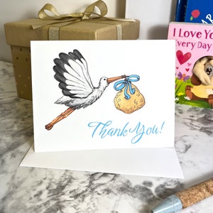 Flying Stork Baby Shower Thank You Cards and Envelopes Baby Shower Thank You Cards Thank You Card Stork Baby Girl Thank You Baby Boy