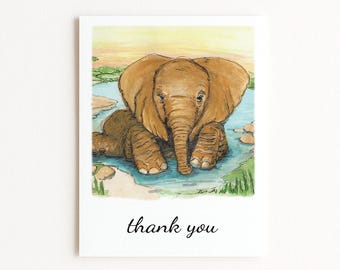 Safari Baby Elephant Thank You Cards, Safari Animal Thank You Cards, Baby Shower Thank You Cards and Envelopes