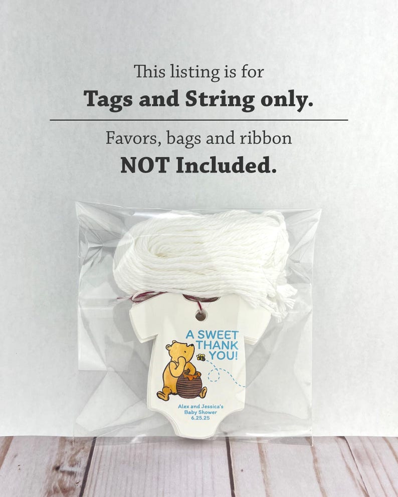 Classic Winnie the Pooh Baby Shower Personalized Onesie Favor Tags Baby Girl Custom Gift Tags Baby Boy A Sweet Thank You Infant Bodysuit Tag