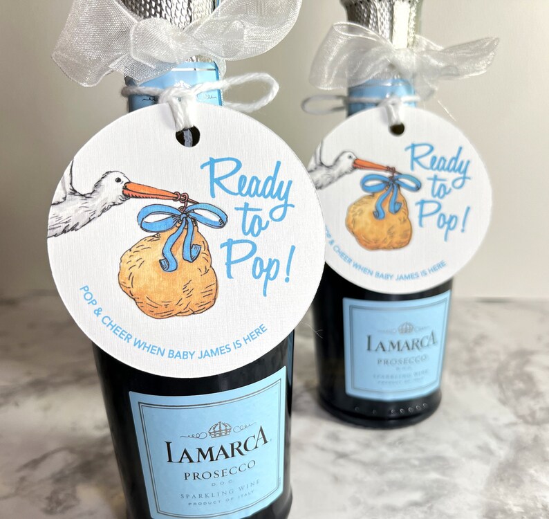 Ready to Pop Personalized Baby Shower Mini Champagne Bottle Favor Tag